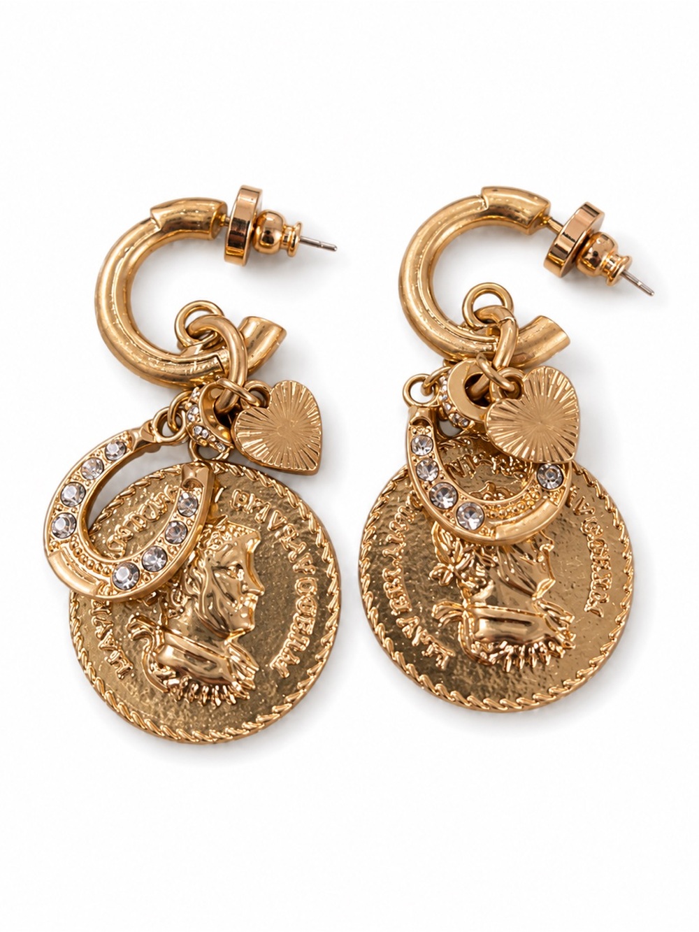 House of Harlow 1960 Gold-Tone Coin & Crystal Charm Hoop Earrings